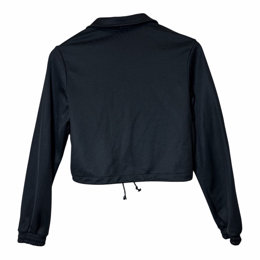 Adidas Womens Cropped Sweatshirt Half Zip Black Pullover Jumper Goth Athleisure - Picture 2 of 11